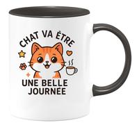quotedazur - Mug Personnalisé Tasse Cadeau Original Humour Noël Chat Va Être Une Belle Journée - Noir/Céramique