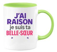 quotedazur - Mug Personnalisé Tasse Cadeau Original Humour Noël J'Ai Raison Je Suis Ta Belle-Soeur - Vert/Céramique