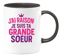 quotedazur - Mug Personnalisé Tasse Cadeau Original Humour Noël J'Ai Raison Je Suis Ta Grande Soeur - Noir/Céramique