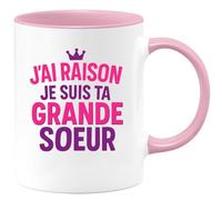 quotedazur - Mug Personnalisé Tasse Cadeau Original Humour Noël J'Ai Raison Je Suis Ta Grande Soeur - Rose/Céramique