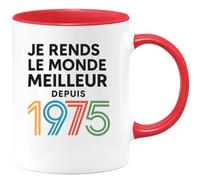 quotedazur - Mug Personnalisé Tasse Cadeau Original Humour Noël Je Rends Le Monde Meilleur Depuis 1975 - Rouge/Céramique