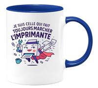 quotedazur - Mug Personnalisé Tasse Cadeau Original Humour Noël Je Suis Celle Qui Fait Toujours Marcher L'Imprimante - Bleu/Céramique