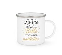 quotedazur - Mug Personnalisé Tasse Cadeau Original Humour Noël La Vie Est Plus Belle Avec Des Paillettes - Blanc/Emaillé