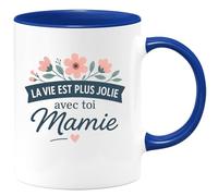 quotedazur - Mug Personnalisé Tasse Cadeau Original Humour Noël La Vie Est Plus Jolie Avec Toi Mamie - Bleu/Céramique