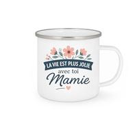 quotedazur - Mug Personnalisé Tasse Cadeau Original Humour Noël La Vie Est Plus Jolie Avec Toi Mamie - Blanc/Emaillé