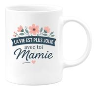 quotedazur - Mug Personnalisé Tasse Cadeau Original Humour Noël La Vie Est Plus Jolie Avec Toi Mamie - Blanc/Céramique