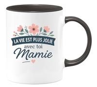 quotedazur - Mug Personnalisé Tasse Cadeau Original Humour Noël La Vie Est Plus Jolie Avec Toi Mamie - Noir/Céramique