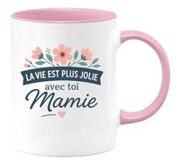 quotedazur - Mug Personnalisé Tasse Cadeau Original Humour Noël La Vie Est Plus Jolie Avec Toi Mamie - Rose/Céramique