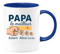 quotedazur - Mug Personnalisé Tasse Cadeau Original Humour Noël Le Meilleur Papa Adam Alice Cécile Futur Anniversaire Fête Des Pères Annonce Naissance - Bleu/Céramique
