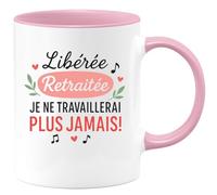 quotedazur - Mug Personnalisé Tasse Cadeau Original Humour Noël Libérée Retraitée Je Ne Travaillerai Plus Jamais - Rose/Céramique
