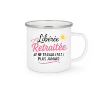 quotedazur - Mug Personnalisé Tasse Cadeau Original Humour Noël Libérée Retraitee Je Ne Travaillerai Plus Jamais - Blanc/Emaillé