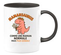 quotedazur - Mug Personnalisé Tasse Cadeau Original Humour Noël Mamansaurus Comme Une Maman Normale Mais Plus Geniale Future Anniversaire Fête Des Mères Annonce Naissance - Noir/Céramique