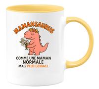 quotedazur - Mug Personnalisé Tasse Cadeau Original Humour Noël Mamansaurus Comme Une Maman Normale Mais Plus Geniale Future Anniversaire Fête Des Mères Annonce Naissance - Jaune/Céramique