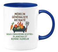 quotedazur - Mug Personnalisé Tasse Cadeau Original Humour Noël Médecin Généraliste Retraité Seules Consultations Acceptées Plancha Et Bonne Humeur - Bleu/Céramique