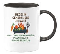 quotedazur - Mug Personnalisé Tasse Cadeau Original Humour Noël Médecin Généraliste Retraité Seules Consultations Acceptées Plancha Et Bonne Humeur - Noir/Céramique