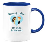 quotedazur - Mug Personnalisé Tasse Cadeau Original Humour Noël Noces De Coton 365 Jours De Bonheur - Bleu/Céramique