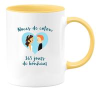 quotedazur - Mug Personnalisé Tasse Cadeau Original Humour Noël Noces De Coton 365 Jours De Bonheur - Jaune/Céramique