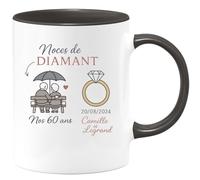 quotedazur - Mug Personnalisé Tasse Cadeau Original Humour Noël Noces De Diamant Nos Anniversaire 60 Ans 20/08/2024 Camille Et Legrand - Noir/Céramique