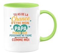 quotedazur - Mug Personnalisé Tasse Cadeau Original Humour Noël Tu As De La Chance D'Être Mon Papa Parce Que Personne Ne T'Aime Comme Moi Futur Anniversaire Fête Des Pères - Vert/Céramique