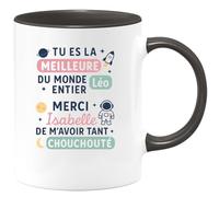quotedazur - Mug Personnalisé Tasse Cadeau Original Humour Noël Tu Es La Meilleure Nounou Du Monde Entier Léo Merci Isabelle De M'Avoir Tant Chouchouté - Noir/Céramique