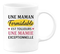 quotedazur - Mug Personnalisé Tasse Cadeau Original Humour Noël Une Maman Formidable Est Toujours Une Mamie Exceptionnelle - Blanc/Céramique