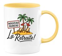 quotedazur - Mug Personnalisé Tasse Cadeau Original Humour Nouveau Bureau La Retraite - Jaune/Céramique