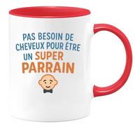 quotedazur - Mug Personnalisé Tasse Cadeau Original Humour Pas Besoin De Cheveux Pour Noël Être Un Super Parrain - Rouge/Céramique