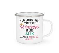 quotedazur - Mug Personnalisé Tasse Humour C'Est Compliqué D'Être Une Alix Et Princesse Idée Cadeau Original Prénom Noël Anniversaire - Blanc/Émaillé