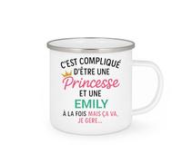 quotedazur - Mug Personnalisé Tasse Humour C'Est Compliqué D'Être Une Emily Et Princesse Idée Cadeau Original Prénom Noël Anniversaire - Blanc/Émaillé