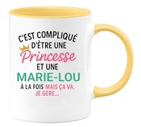 quotedazur - Mug Personnalisé Tasse Humour C'Est Compliqué D'Être Une Marie- Lou Et Princesse Idée Cadeau Original Prénom Noël Anniversaire - Jaune/Céramique