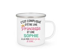 quotedazur - Mug Personnalisé Tasse Humour C'Est Compliqué D'Être Une Sophie Et Princesse Idée Cadeau Original Prénom Anniversaire - Blanc/Émaillé