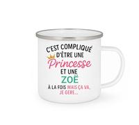 quotedazur - Mug Personnalisé Tasse Humour C'Est Compliqué D'Être Une Zoë Et Princesse Idée Cadeau Original Prénom Anniversaire - Blanc/Émaillé