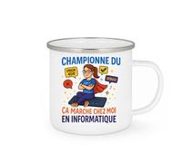 quotedazur - Mug Personnalisé Tasse Humour Championne Du 'Ça Marche Chez Moi' En Informatique Cadeau Noël Original Départ Collègue - Blanc/Émaillé