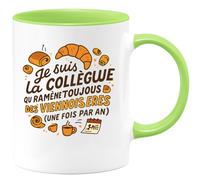 quotedazur - Mug Personnalisé Tasse Humour Je Suis La Collègue Qui Ramène Toujours Des Viennoiseries (Une Fois Par An) Cadeau Noël Original Départ - Vert/Céramique