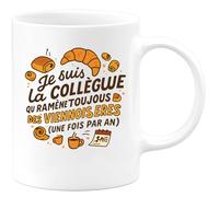quotedazur - Mug Personnalisé Tasse Humour Je Suis La Collègue Qui Ramène Toujours Des Viennoiseries (Une Fois Par An) Cadeau Noël Original Départ - Blanc/Céramique