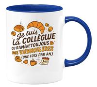 quotedazur - Mug Personnalisé Tasse Humour Je Suis La Collègue Qui Ramène Toujours Des Viennoiseries (Une Fois Par An) Cadeau Noël Original Départ - Bleu/Céramique