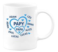 quotedazur - Mug Personnalisé Tasse Humour Papy Papa Adam Louis Léo Anna Alice Paul Lucas Cécile Familial Cadeau Noël Original Avec Prénoms Famille En Édition Limitée Futur Papou - Blanc/Céramique