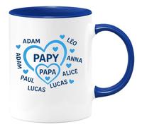 quotedazur - Mug Personnalisé Tasse Humour Papy Papa Adam Louis Léo Anna Alice Paul Lucas Cécile Familial Cadeau Noël Original Avec Prénoms Famille En Édition Limitée Futur Papou Pépé - Bleu/Céramique