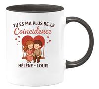 quotedazur - Mug Personnalisé Tu Es Ma Plus Belle Coïncidence Hélène Louis Cadeau Tendre Tasse Pour Femme Avec Prénom Noël Gravé - Noir/Céramique