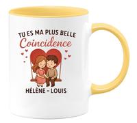quotedazur - Mug Personnalisé Tu Es Ma Plus Belle Coïncidence Hélène Louis Cadeau Tendre Tasse Pour Femme Avec Prénom Noël Gravé - Jaune/Céramique