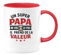 quotedazur - Mug Personnalisé Un Super Papa Prend De La Valeur Avec Le Temps Cadeau Apprécié Pour Noël Tasse Et Pratique Futur Anniversaire Fête Des Pères - Rouge/Céramique