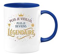 quotedazur - Mug Plus je vieillis, plus je deviens légendaire - Tasse Cadeau Anniversaire Femme - Bleu/Céramique