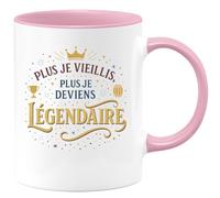 quotedazur - Mug Plus je vieillis, plus je deviens légendaire - Tasse Cadeau Anniversaire Femme - Rose/Céramique