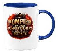 quotedazur - Mug pompier un jour pompier toujours même à la retraite - Tasse Cadeau Pompier Femme - Bleu/Céramique