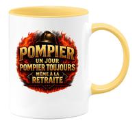 quotedazur - Mug pompier un jour pompier toujours même à la retraite - Tasse Cadeau Pompier Femme - Jaune/Céramique