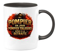 quotedazur - Mug pompier un jour pompier toujours même à la retraite - Tasse Cadeau Pompier Femme - Noir/Céramique