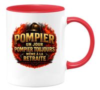 quotedazur - Mug pompier un jour pompier toujours même à la retraite - Tasse Cadeau Pompier Femme - Rouge/Céramique