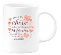 quotedazur - Mug Pour ma chérie qui rend chaque 14 février spécial juste en existant - Tasse Cadeau Amour, Saint-Valentin, Couple Femme - Blanc/Céramique