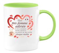 quotedazur - Mug Pour ma femme adorée, tu es la raison pour laquelle j'ai hâte de me lever chaque matin - Tasse Cadeau Amour, Saint-Valentin, Couple Femme - Vert/Céramique