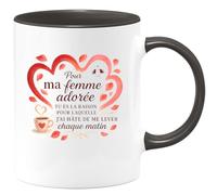 quotedazur - Mug Pour ma femme adorée, tu es la raison pour laquelle j'ai hâte de me lever chaque matin - Tasse Cadeau Amour, Saint-Valentin, Couple Femme - Noir/Céramique